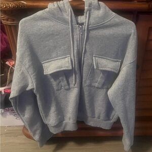 Gray Zip-Up Hoodie with Pockets